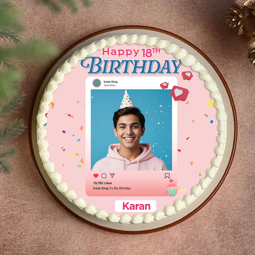 Insta King Eighteenth Photo Birthday Cake