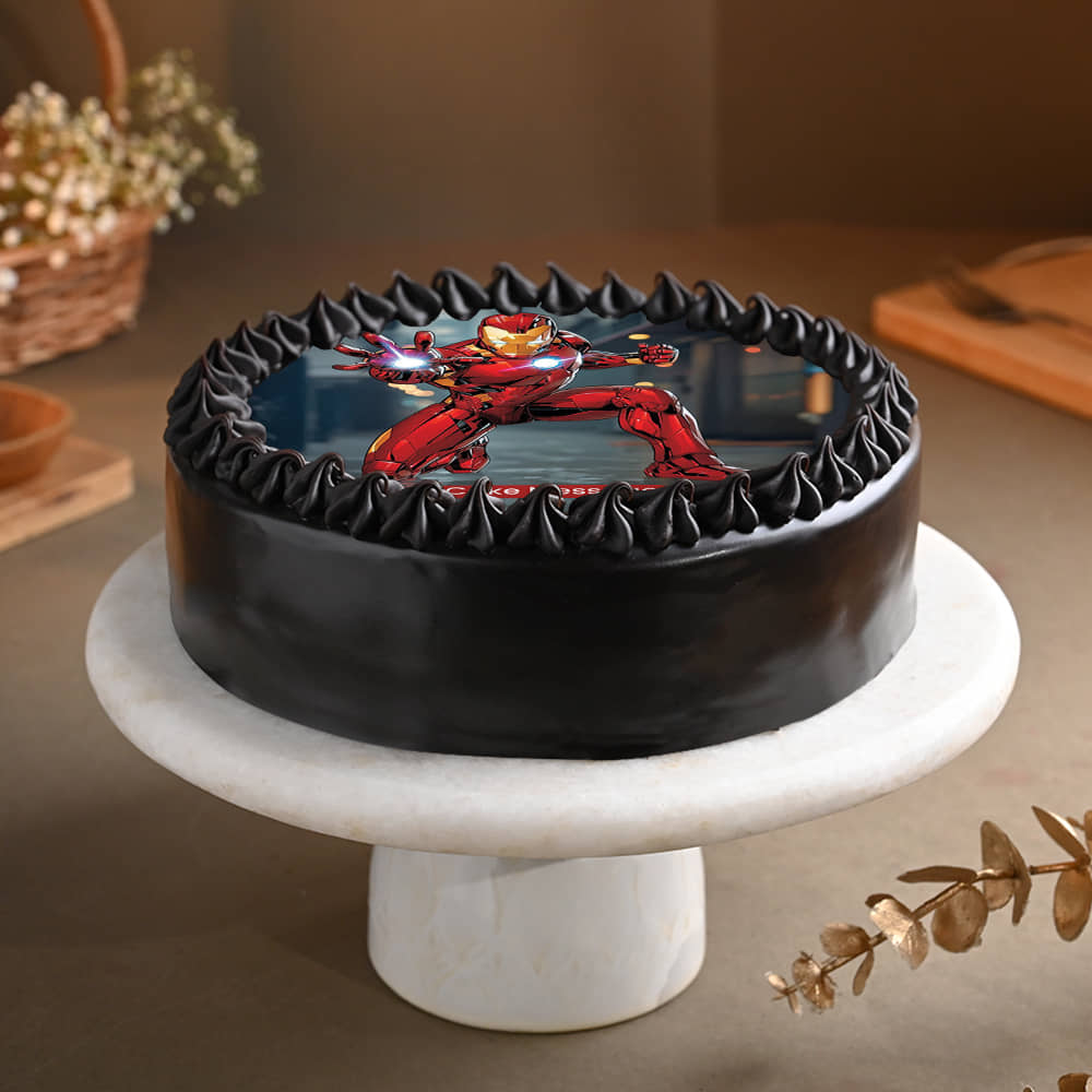 Front Angled View of Iron Man Theme Cake