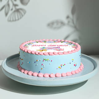 Side View of Charming Butterfly Photo Cake