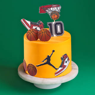 Basketball Themed Cake with Sneakers, Hoops, and Number 10