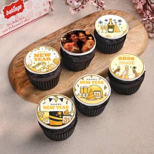 Joyous New Year Photo Cupcakes Set of 6 Joyous New Year Photo Cupcakes Set of 6