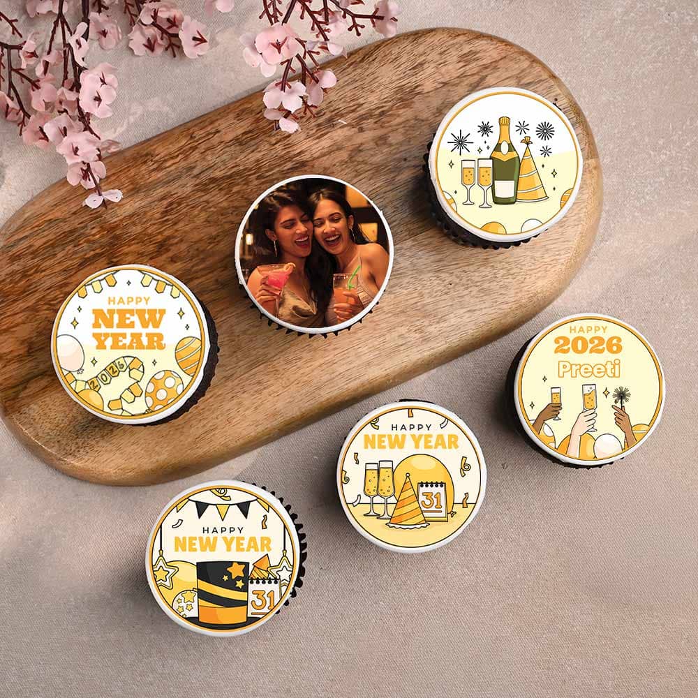 Joyous New Year Photo Cupcakes Set of 6