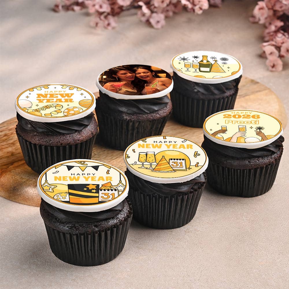Joyous New Year Photo Cupcakes Set of 6