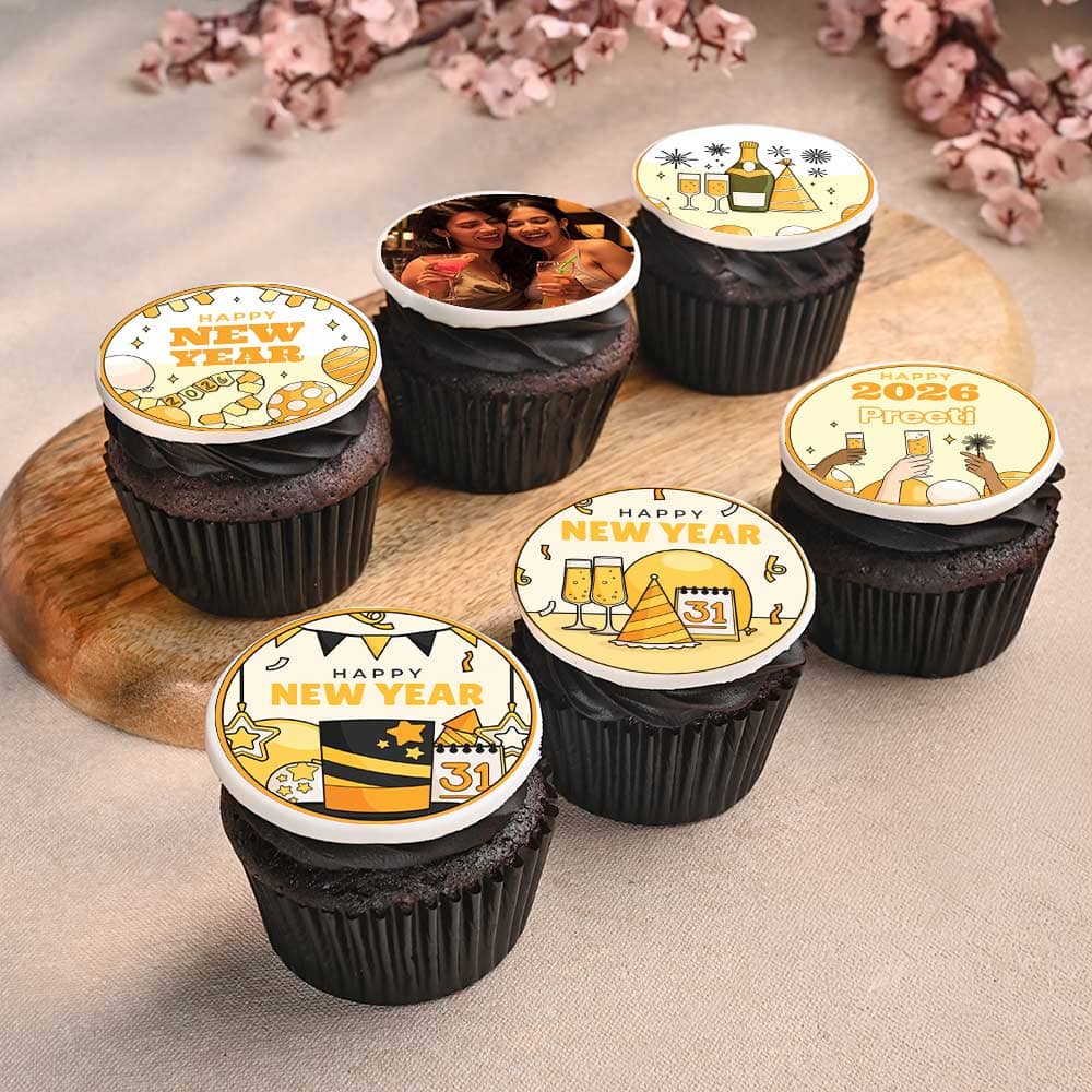 Joyous New Year Photo Cupcakes Set of 6