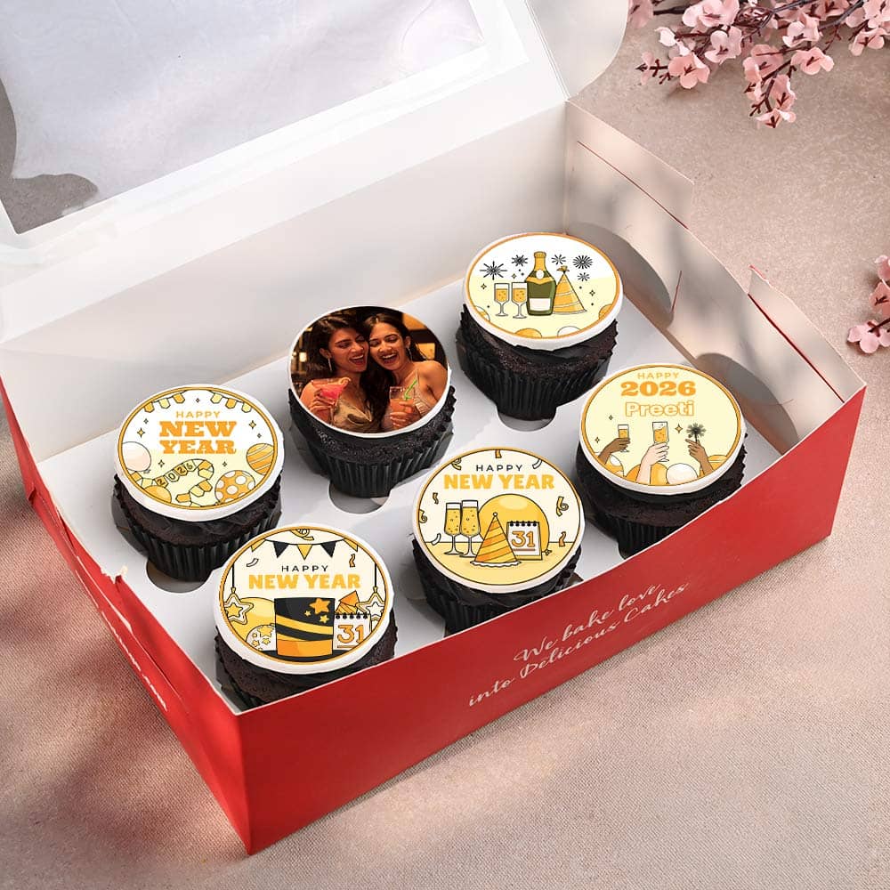 Joyous New Year Photo Cupcakes Set of 6