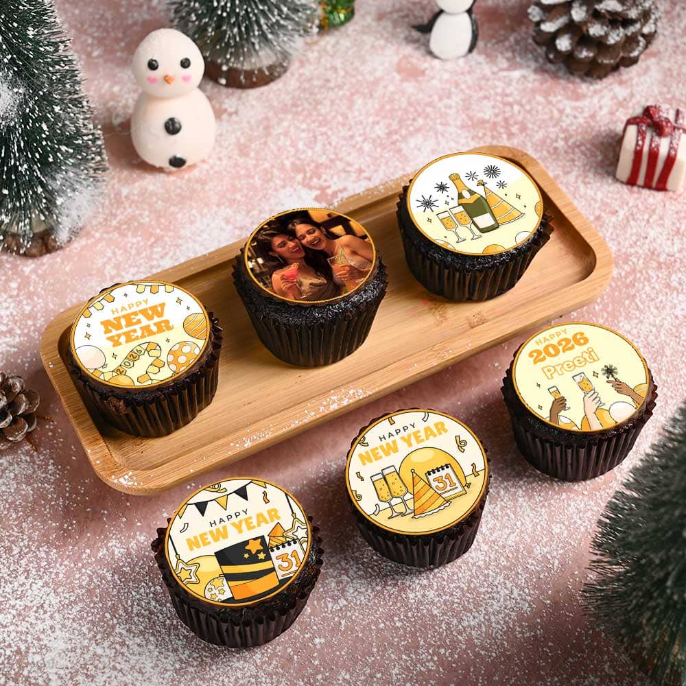 Joyous New Year Photo Cupcakes Set of 6