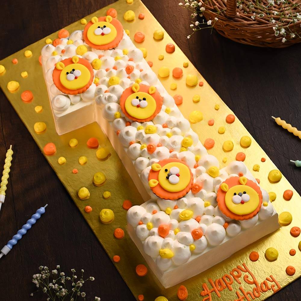 Top View of Jungle Lion Theme Number One Cake