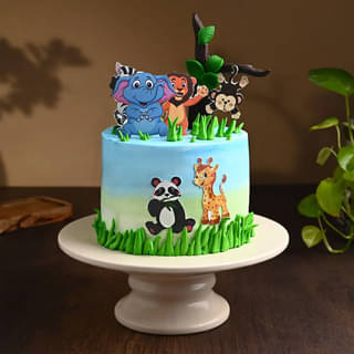Zoomed View of Jungle Paradise Theme Cake Online