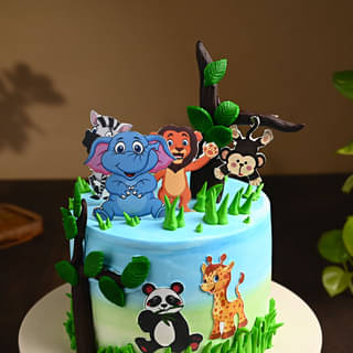 Zoomed View of Jungle Paradise Theme Cake Online