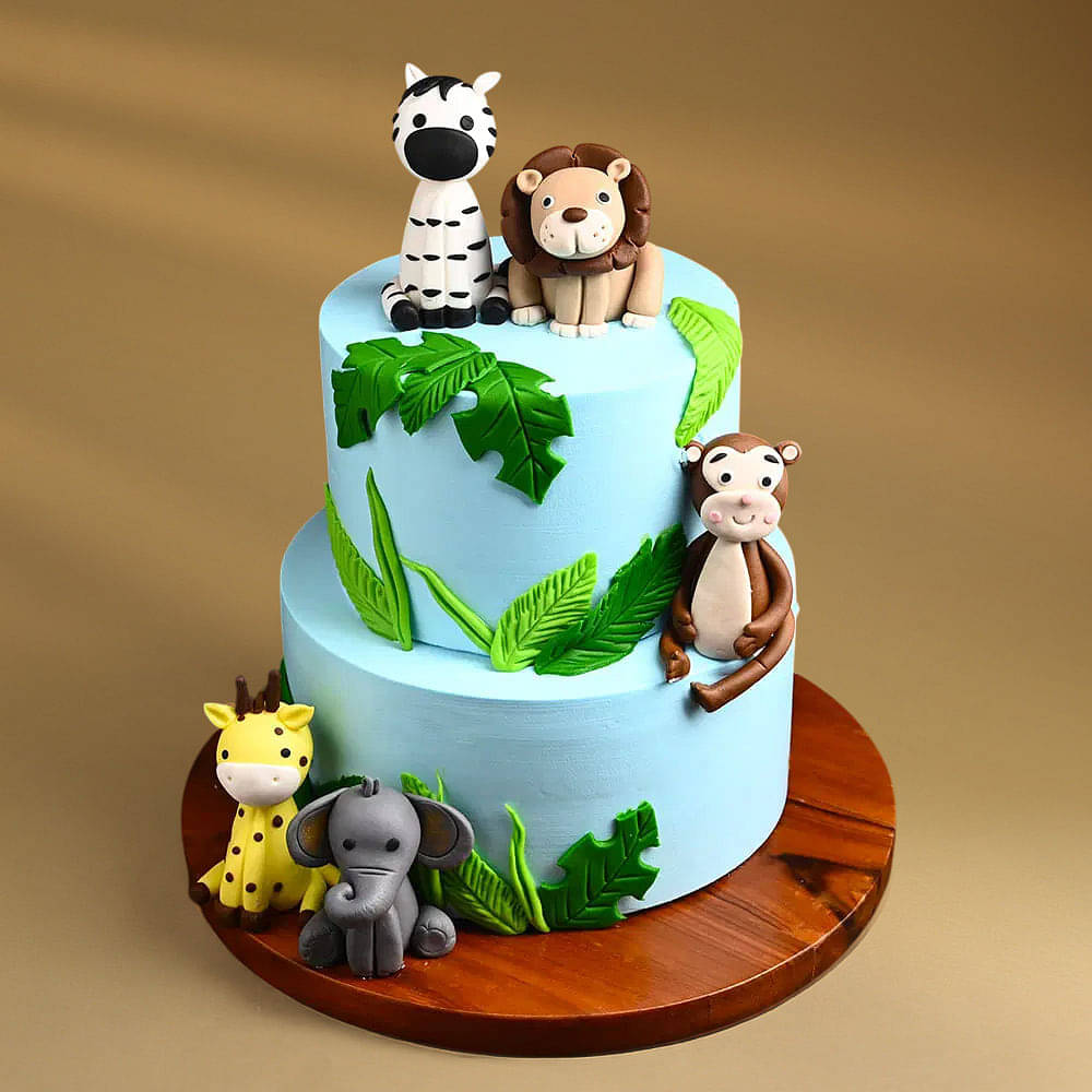 Top View of Jungle Safari Party Cake