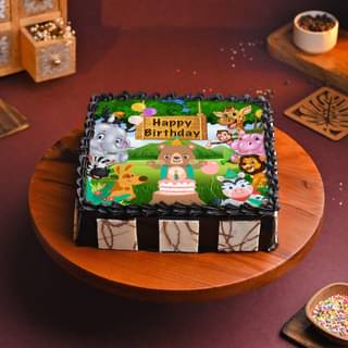 Top View of Jungle Theme Birthday Cake