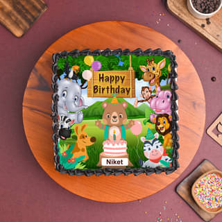 Top View of Jungle Theme Birthday Cake