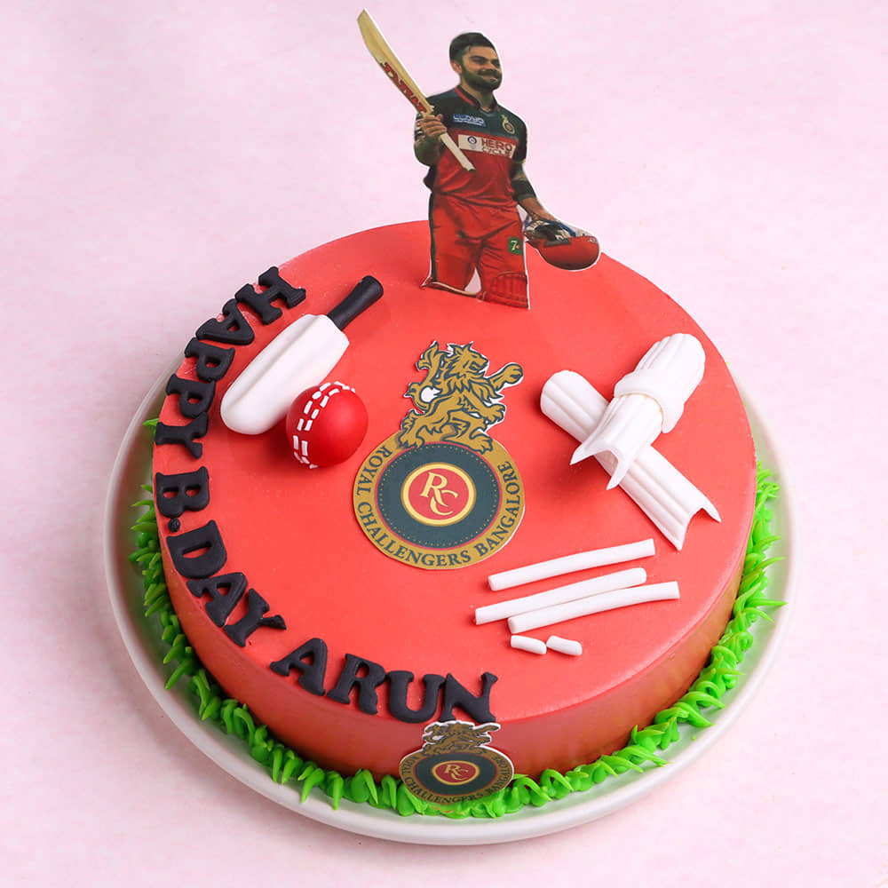 King Kohli RCB Cricket Cake Top View of King Kohli RCB Cricket Cake