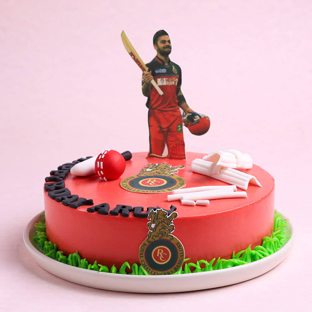 King Kohli RCB Cricket Cake Front View of King Kohli RCB Cricket Cake