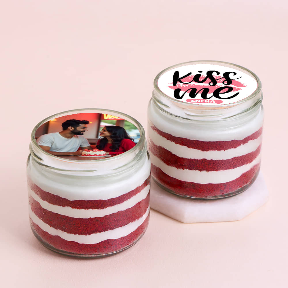 Kiss Me Red Velvet Photo Jar Cakes
