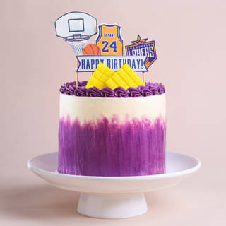 Front View of Lakers Fan Birthday Slam Basketball Cake