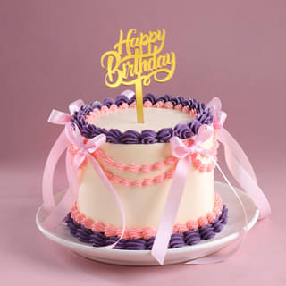 Front Angled View of Lavender Blush Ribbon Cake Front Angled View of Lavender Blush Ribbon Cake