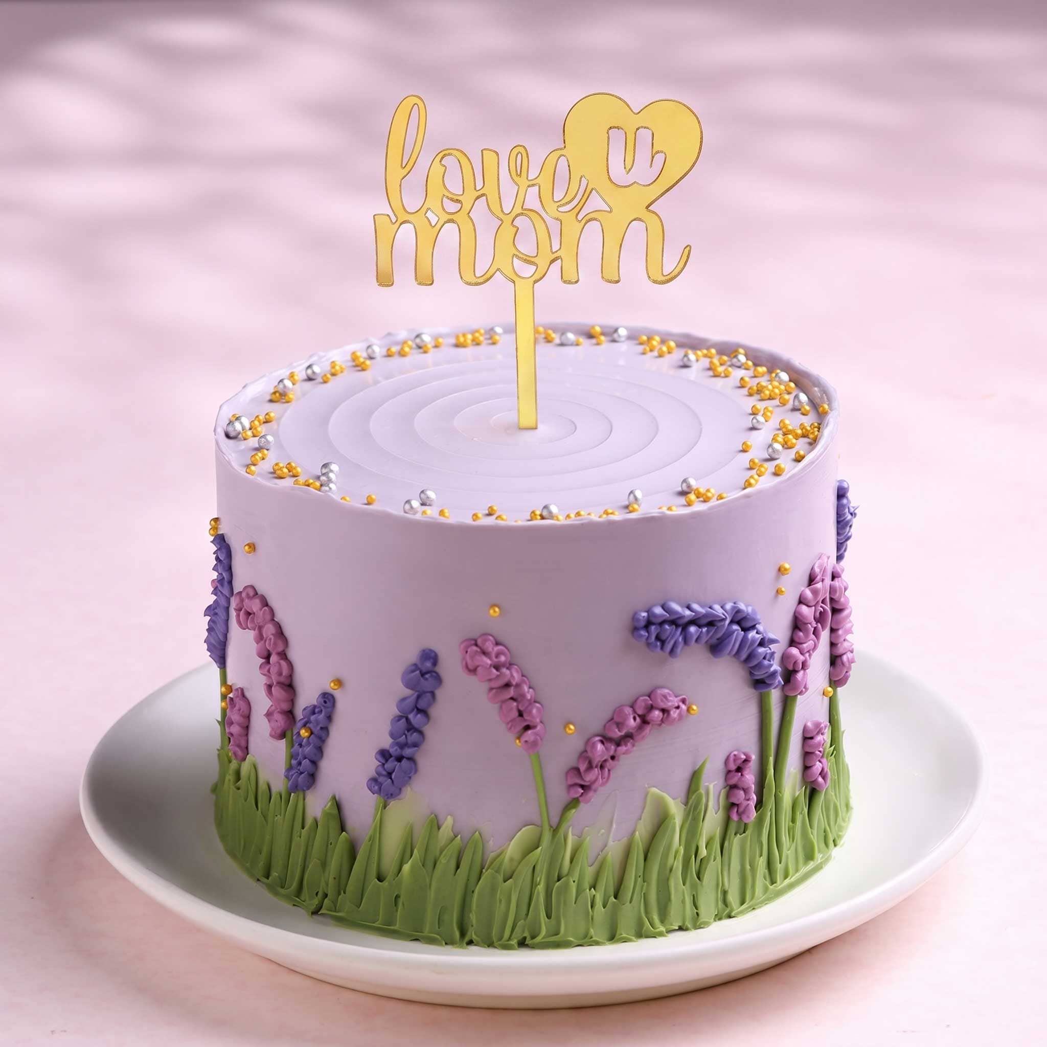Side View of Lavender Flowers Cake