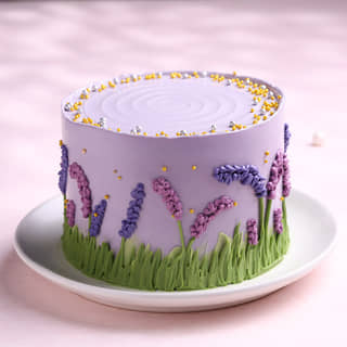 Front View of Lavender Flowers Cake