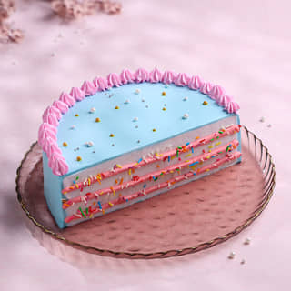 Layered Pink N Blue Half Cake Layered Pink N Blue Half Cake