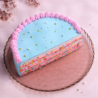 Top View of Layered Pink N Blue Half Cake Top View of Layered Pink N Blue Half Cake