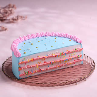 Front View of Layered Pink N Blue Half Cake Front View of Layered Pink N Blue Half Cake