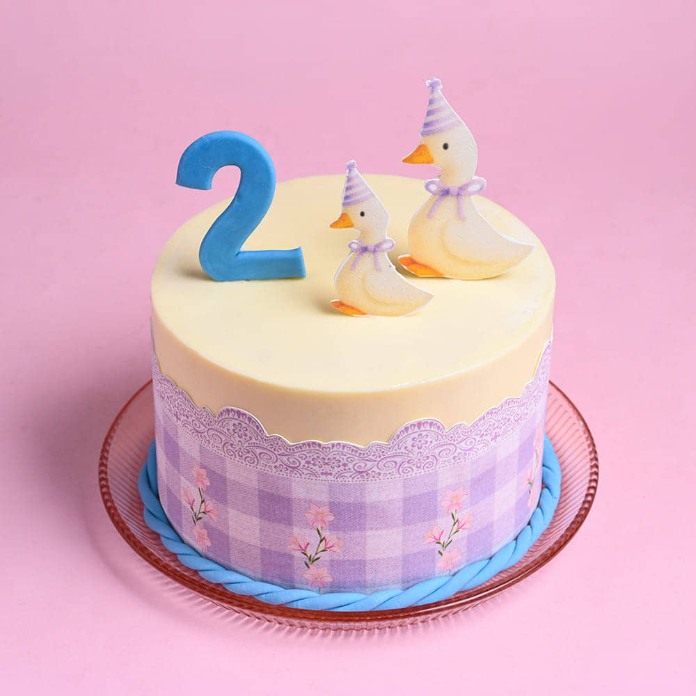 Lilac Gingham Duck Party Cake