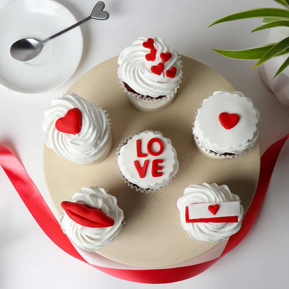 Top View of Valentines Day Love Cupcakes