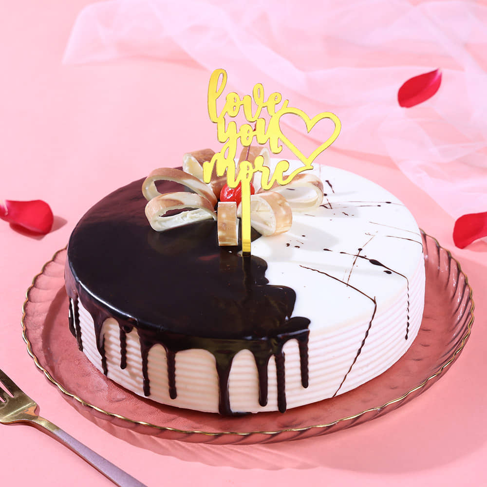 Side View of Love You More Choco Vanilla Cake