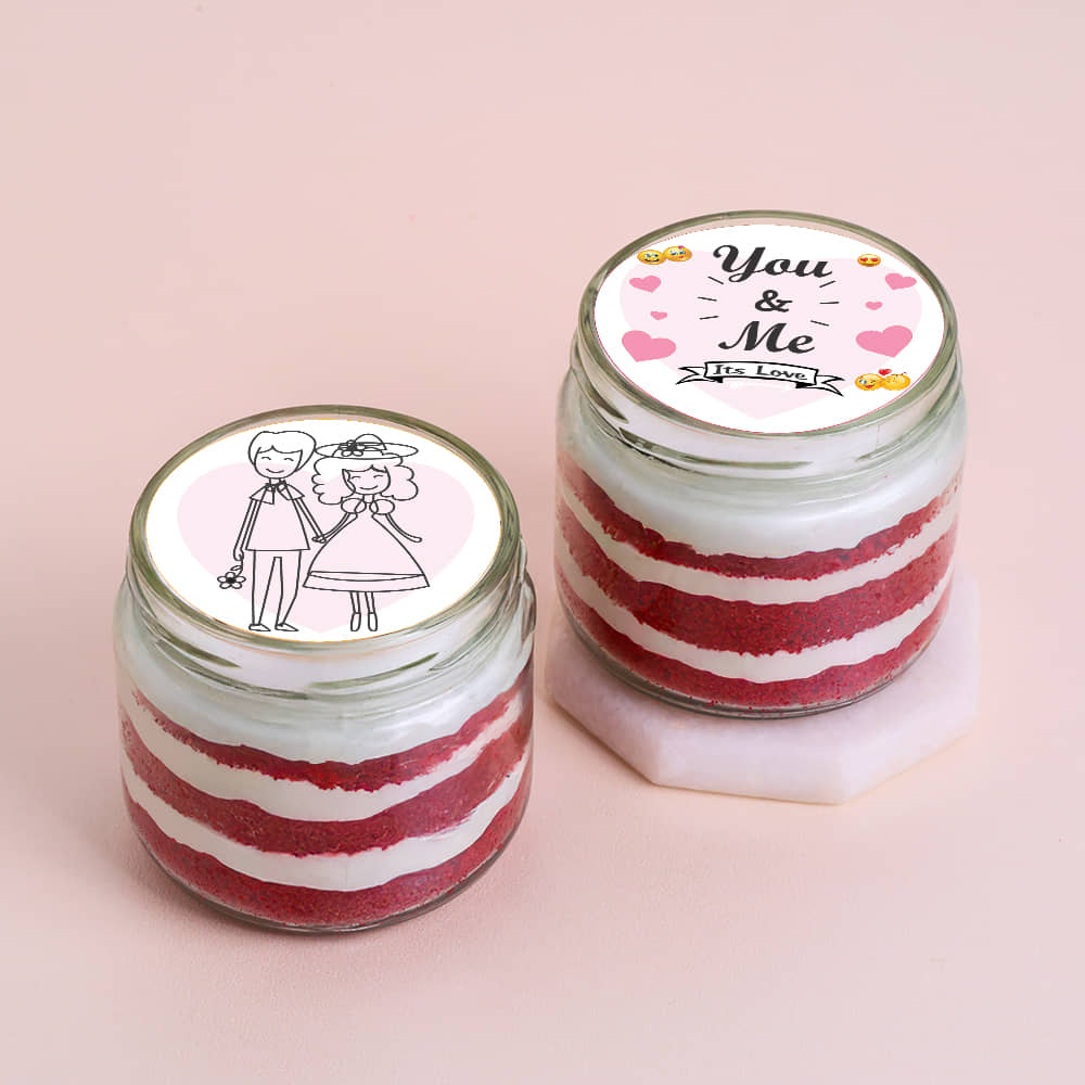 Loving Couple Red Velvet Jar Cake Duo