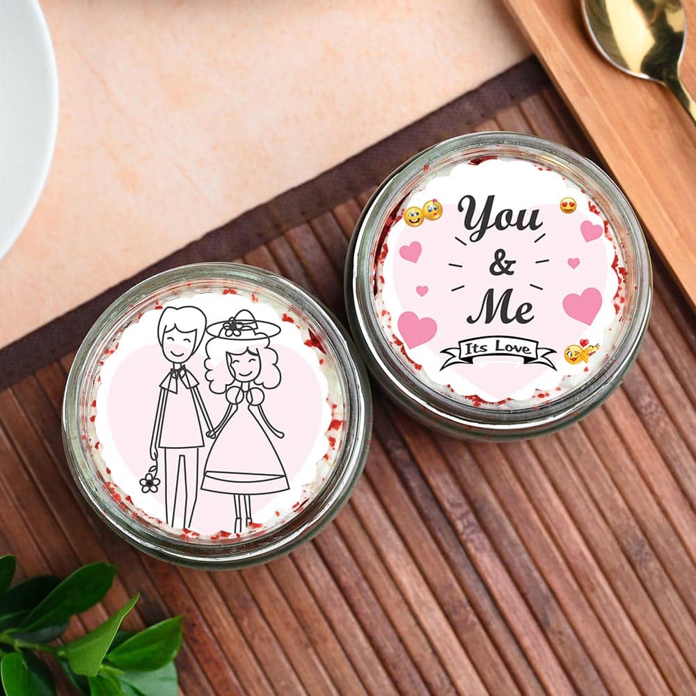 Loving Couple Red Velvet Jar Cake Duo