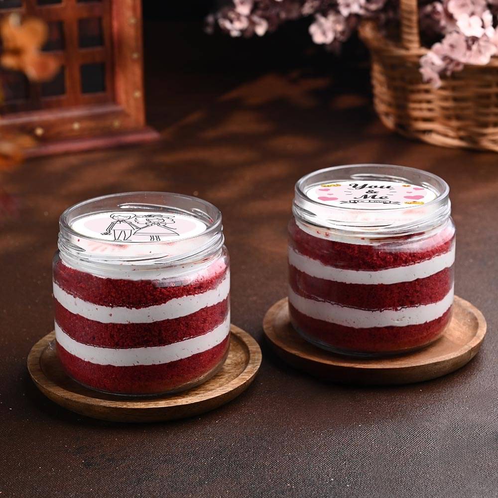 Loving Couple Red Velvet Jar Cake Duo