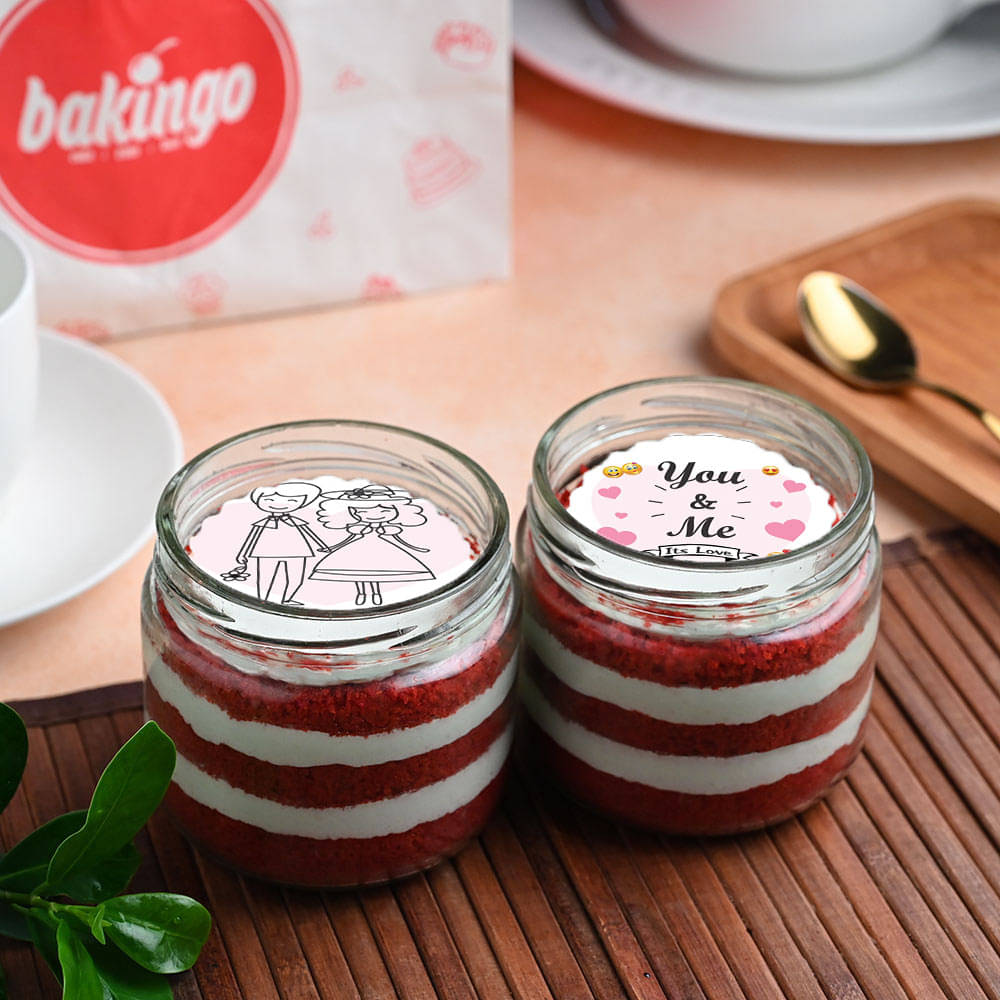 Loving Couple Red Velvet Jar Cake Duo