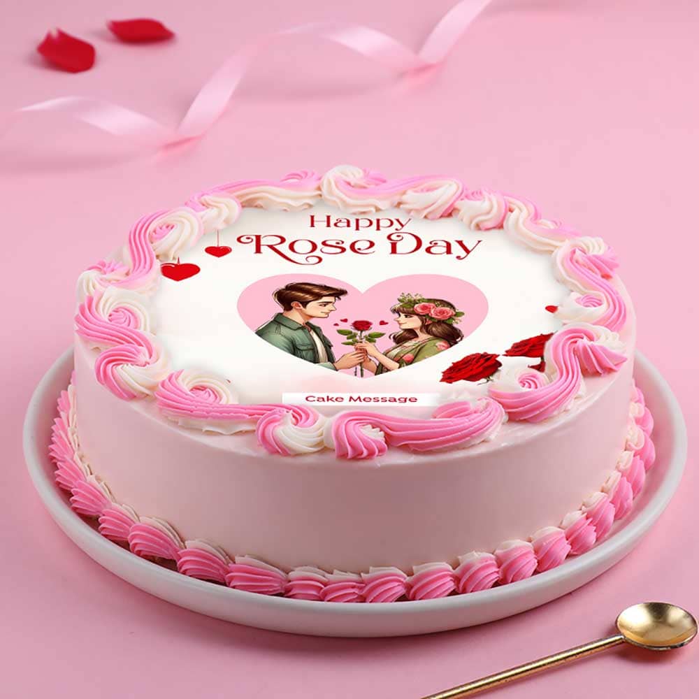 Loving Couple Rose Day Cake
