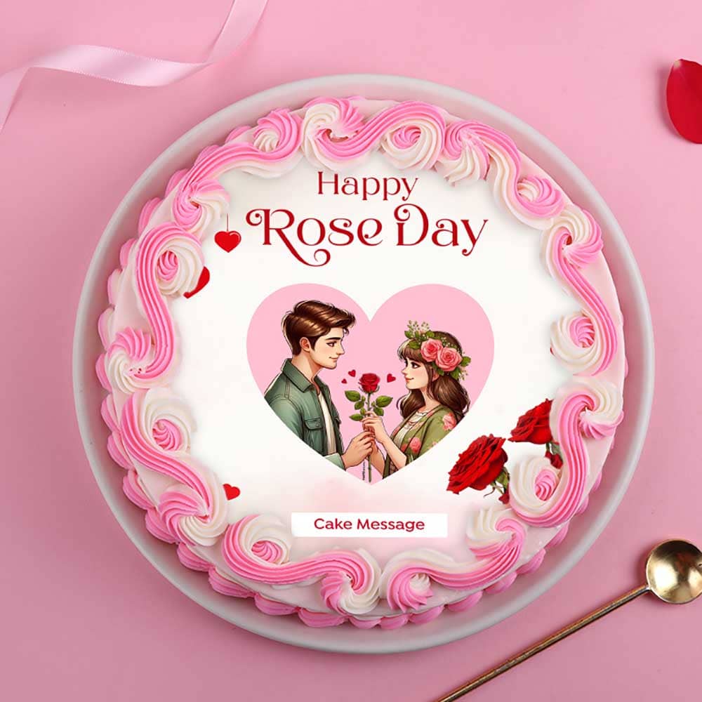 Loving Couple Rose Day Cake