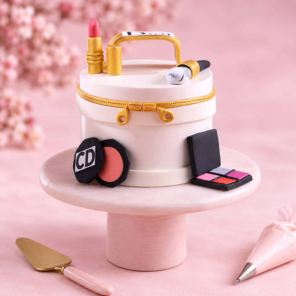 Dior makeup bag cake