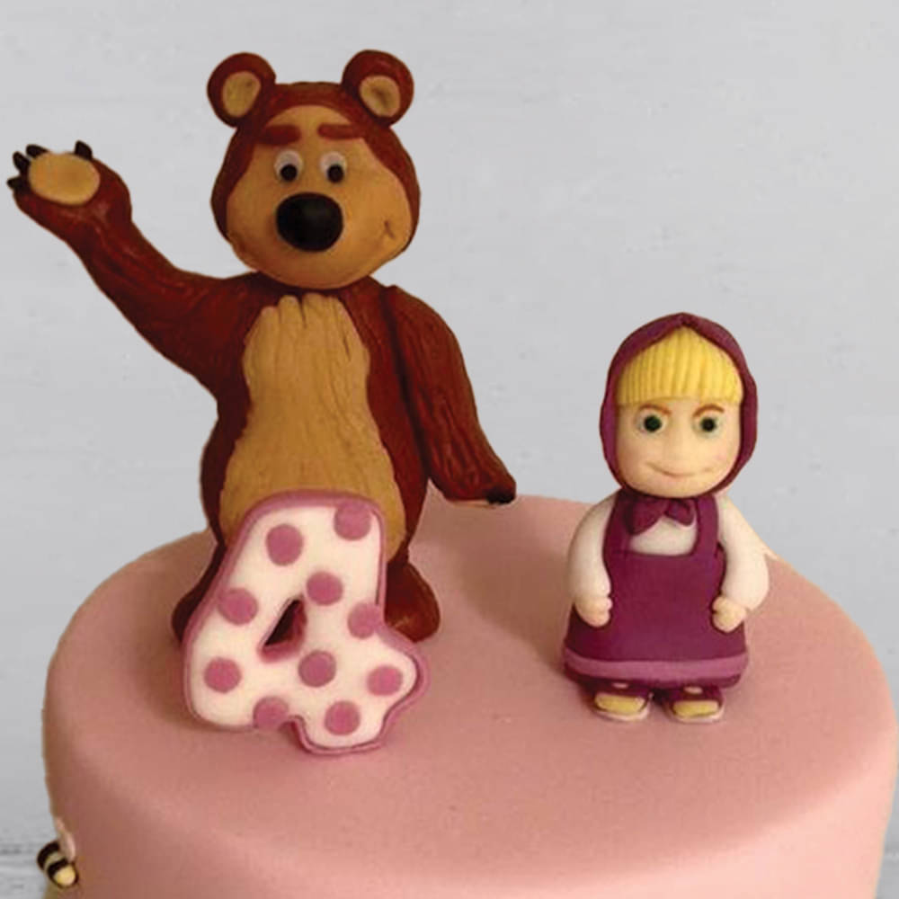 Round Masha And Bear Theme Cake