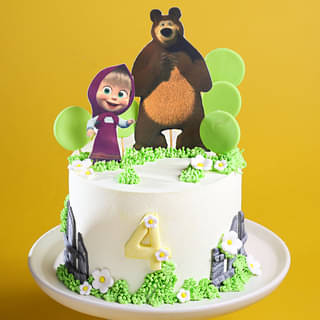 Masha and the Bear Theme Birthday Cake with Green Decorations 