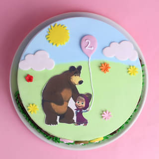 Masha and the Bear 2nd Birthday Cake with Pastel Green and Blue Frosting