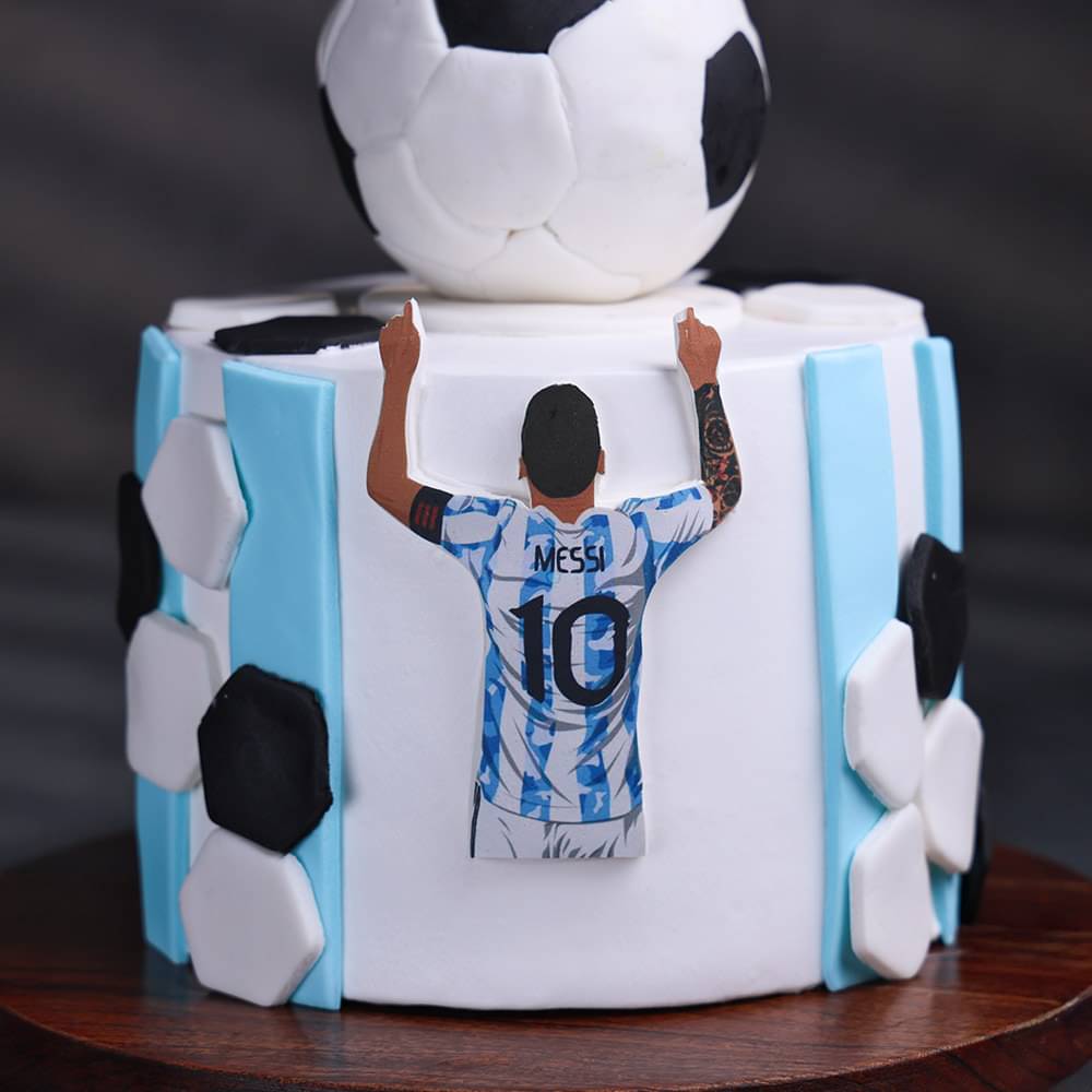 Side View of  View of Messi Magic Football Cake