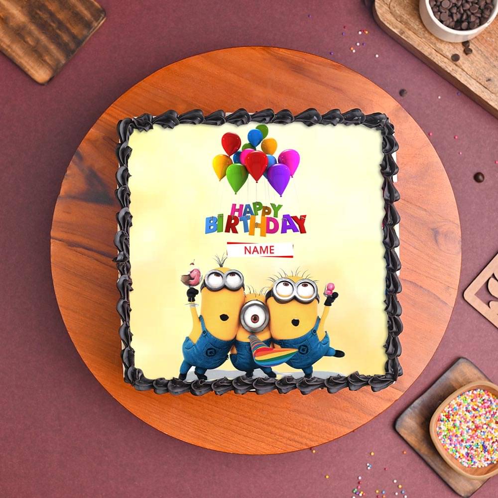 Top View of Minion Birthday Photo Cake For Children