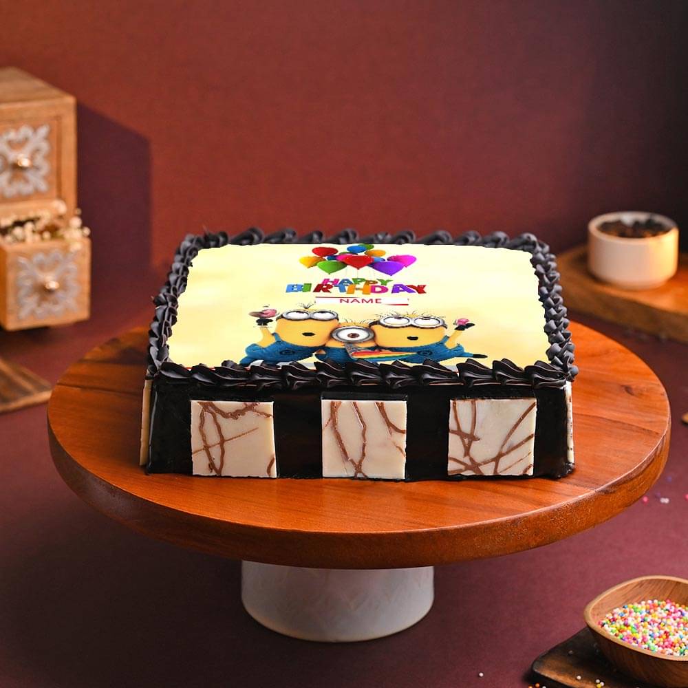 Side View of Minion Birthday Photo Cake For Children