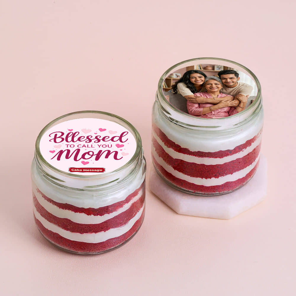 Mom's Blessing Red Velvet Photo Jar Cakes