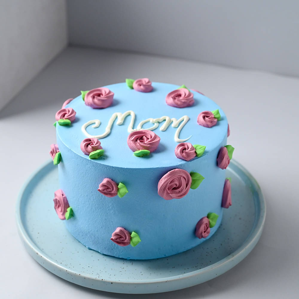 Buy Moms Blue Floral Cake Online - Order Now