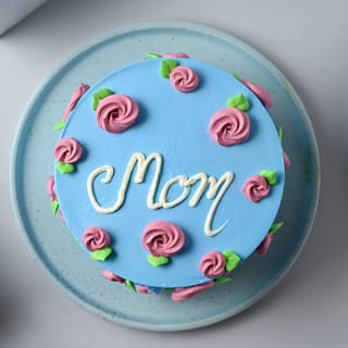Top View of  Mother's Day Blue Floral Cake Online for Mom