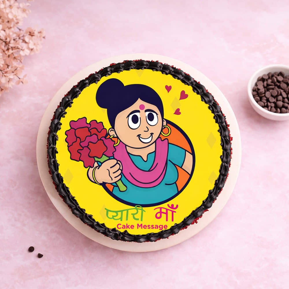 Top View of Vibrant Poster Cake for Pyaari Maa