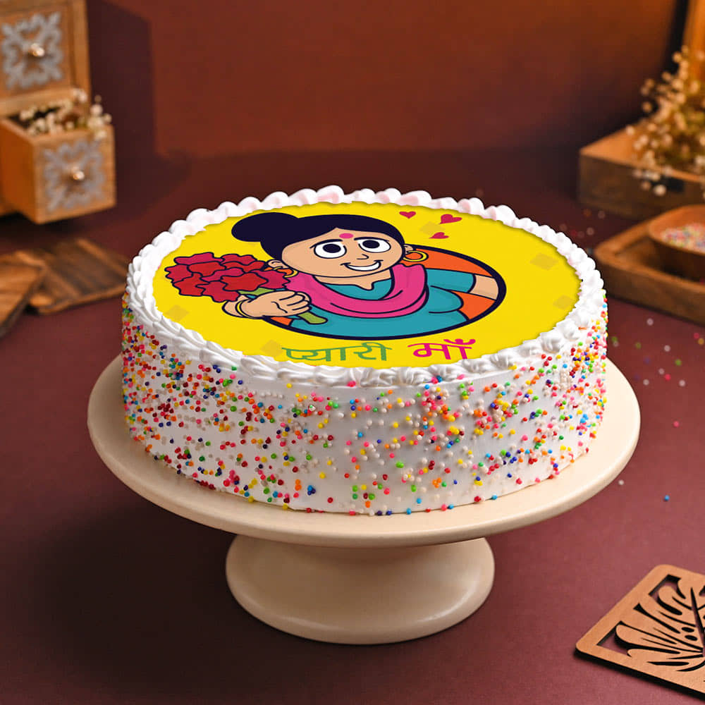 Top View of Mothers Day Poster Cake for Pyaari Maa 