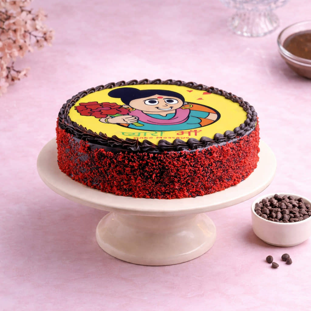 Top View of Vibrant Poster Cake for Pyaari Maa
