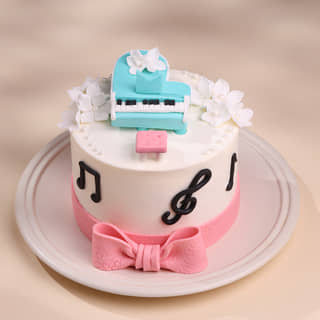 Front View of Musical Piano Bow Cake Front View of Musical Piano Bow Cake