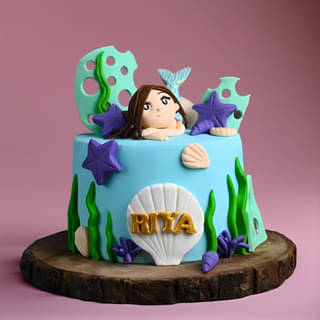 Zoomed View of Mystical Mermaid Fondant Cake  Zoomed View of Mystical Mermaid Fondant Cake